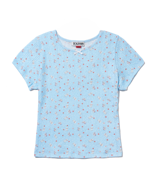 YOUHEE(ユヒ)の「SHEEP PATTERN EYELET T-SHIRTS_LIGHT BLUE(Tシャツ/カットソー・レディース・その他・SMALL/MEDIUM)」の3枚目の写真