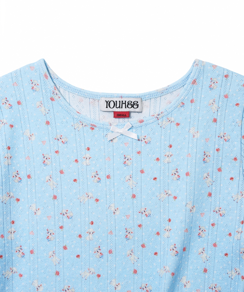 YOUHEE(ユヒ)の「SHEEP PATTERN EYELET T-SHIRTS_LIGHT BLUE(Tシャツ/カットソー・レディース・その他・SMALL/MEDIUM)」の5枚目の写真