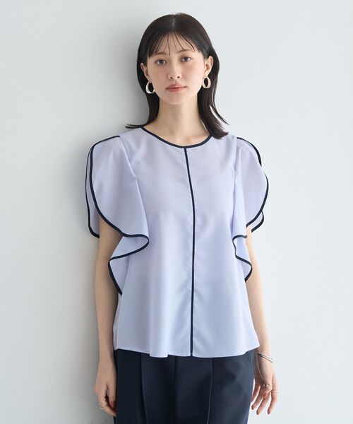 YECCA VECCA(イェッカヴェッカ)の「配色ラッフルスリーブブラウス(シャツ/ブラウス・レディース・ネイビー/サックスブルー/オフホワイト・FREE)」の5枚目の写真
