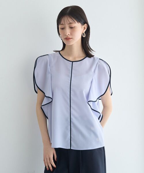 YECCA VECCA(イェッカヴェッカ)の「配色ラッフルスリーブブラウス(シャツ/ブラウス・レディース・ネイビー/サックスブルー/オフホワイト・FREE)」の6枚目の写真