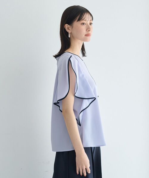 YECCA VECCA(イェッカヴェッカ)の「配色ラッフルスリーブブラウス(シャツ/ブラウス・レディース・ネイビー/サックスブルー/オフホワイト・FREE)」の7枚目の写真