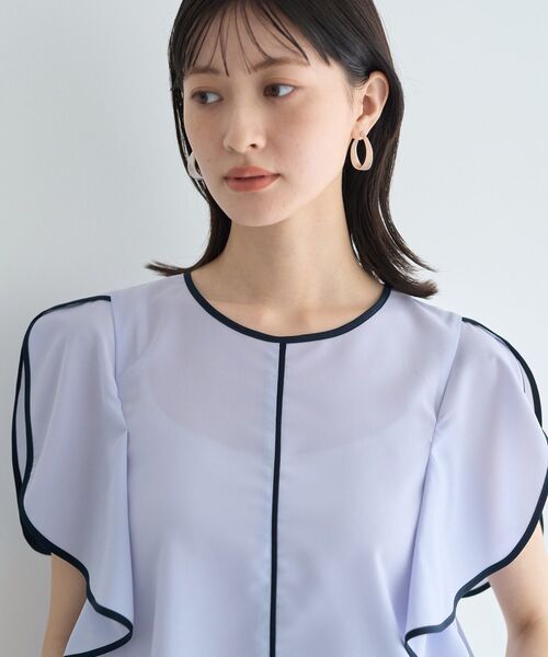 YECCA VECCA(イェッカヴェッカ)の「配色ラッフルスリーブブラウス(シャツ/ブラウス・レディース・ネイビー/サックスブルー/オフホワイト・FREE)」の10枚目の写真