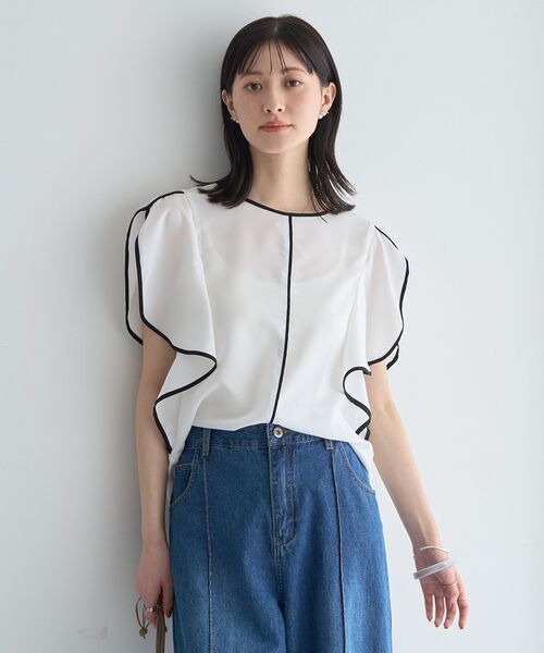 YECCA VECCA(イェッカヴェッカ)の「配色ラッフルスリーブブラウス(シャツ/ブラウス・レディース・ネイビー/サックスブルー/オフホワイト・FREE)」の17枚目の写真