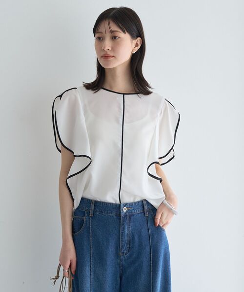 YECCA VECCA(イェッカヴェッカ)の「配色ラッフルスリーブブラウス(シャツ/ブラウス・レディース・ネイビー/サックスブルー/オフホワイト・FREE)」の18枚目の写真
