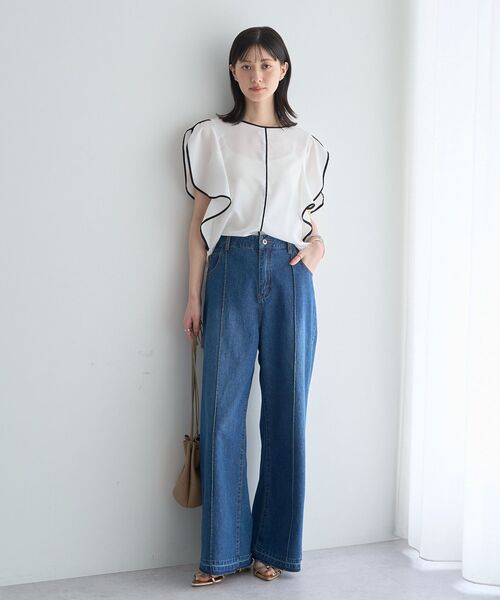 YECCA VECCA(イェッカヴェッカ)の「配色ラッフルスリーブブラウス(シャツ/ブラウス・レディース・ネイビー/サックスブルー/オフホワイト・FREE)」の20枚目の写真