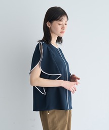 配色ラッフルスリーブブラウス