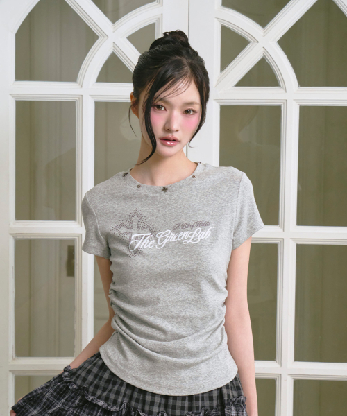 THE GREEN LAB（ザグリーンラボ）の「スタッドグラフィックシャーリング半袖Tシャツ[メランジグレー]（Tシャツ/カットソー・レディース・その他・FREE）」の3枚目の写真