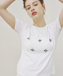 Firsthand/ファーストハンド シェルボタン フラワーモチーフ コットンモダール Tシャツ