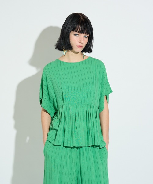 ANNA SUI NYC(アナ スイ エヌ ワイ シー)の「ストライプフリルトップス(シャツ/ブラウス・レディース・ブラック/グリーン・FREE)」の1枚目の写真