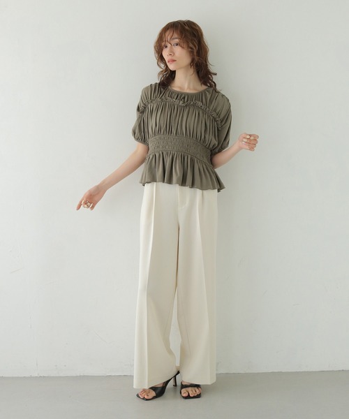CLEIO（クレイオ）の「【CLEIO】ウエストシャーリングフリルプルオーバー WAIST SHIRRING FRILL PULLOVER（シャツ/ブラウス・レディース・ブラウン/チャコールグレー/アイボリー・FREE）」の11枚目の写真