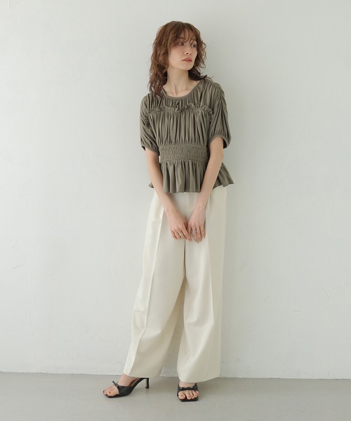 CLEIO（クレイオ）の「【CLEIO】ウエストシャーリングフリルプルオーバー WAIST SHIRRING FRILL PULLOVER（シャツ/ブラウス・レディース・ブラウン/チャコールグレー/アイボリー・FREE）」の12枚目の写真