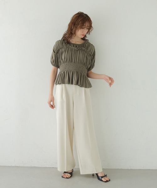 CLEIO（クレイオ）の「【CLEIO】ウエストシャーリングフリルプルオーバー WAIST SHIRRING FRILL PULLOVER（シャツ/ブラウス・レディース・ブラウン/チャコールグレー/アイボリー・FREE）」の13枚目の写真