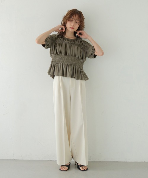 CLEIO（クレイオ）の「【CLEIO】ウエストシャーリングフリルプルオーバー WAIST SHIRRING FRILL PULLOVER（シャツ/ブラウス・レディース・ブラウン/チャコールグレー/アイボリー・FREE）」の14枚目の写真
