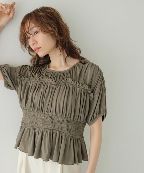 CLEIO（クレイオ）の「【CLEIO】ウエストシャーリングフリルプルオーバー WAIST SHIRRING FRILL PULLOVER（シャツ/ブラウス・レディース・ブラウン/チャコールグレー/アイボリー・FREE）」の10枚目の写真