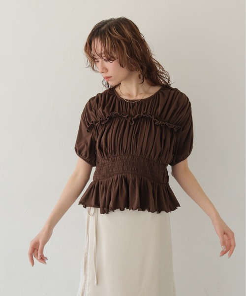 CLEIO（クレイオ）の「【CLEIO】ウエストシャーリングフリルプルオーバー WAIST SHIRRING FRILL PULLOVER（シャツ/ブラウス・レディース・ブラウン/チャコールグレー/アイボリー・FREE）」の18枚目の写真