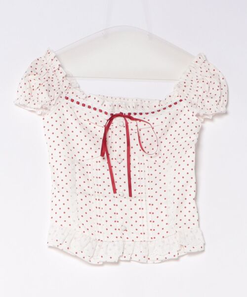 Anely（アネリー）の「Anelyドット柄 リボン ペプラム カット トップス（Tシャツ/カットソー・レディース・ブラック/レッド・FREE）」の16枚目の写真