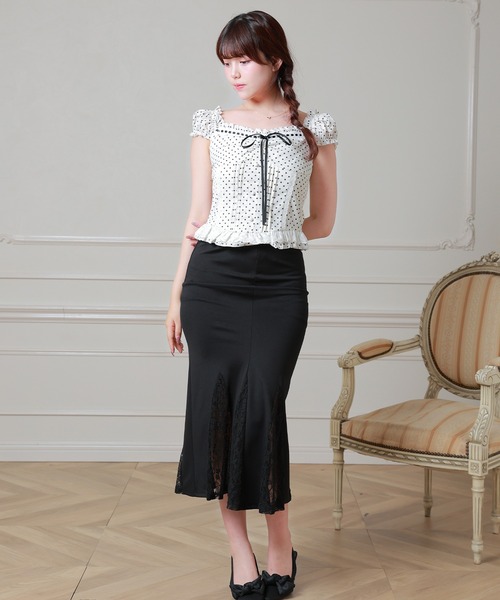 Anely（アネリー）の「Anelyドット柄 リボン ペプラム カット トップス（Tシャツ/カットソー・レディース・ブラック/レッド・FREE）」の3枚目の写真