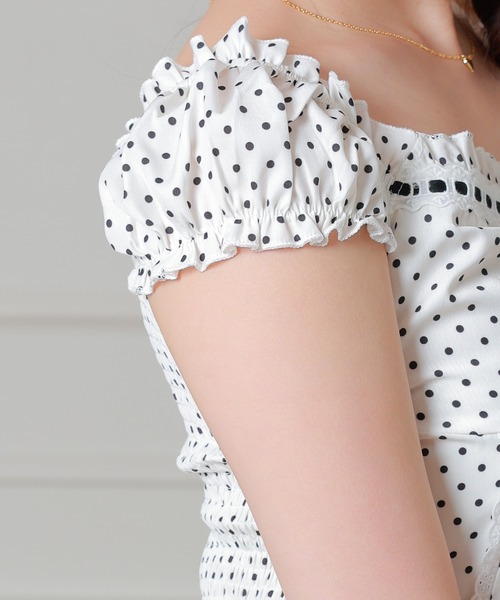 Anely（アネリー）の「Anelyドット柄 リボン ペプラム カット トップス（Tシャツ/カットソー・レディース・ブラック/レッド・FREE）」の13枚目の写真