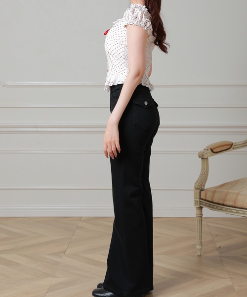 Anely（アネリー）の「Anelyドット柄 リボン ペプラム カット トップス（Tシャツ/カットソー・レディース・ブラック/レッド・FREE）」の11枚目の写真