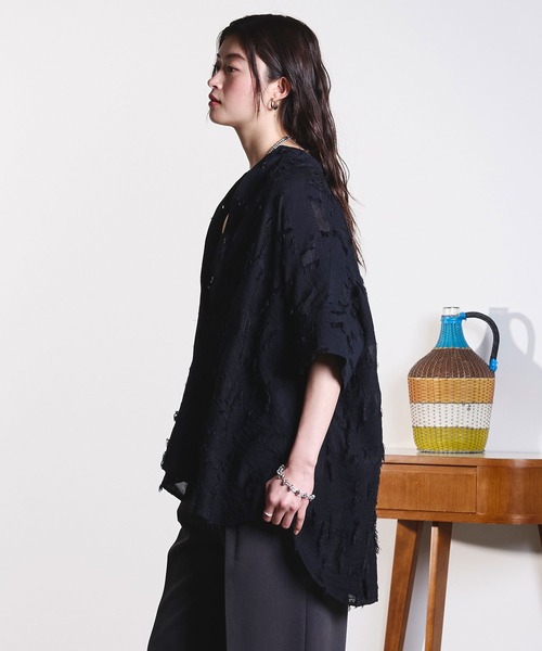 ROSE BUD(ローズバッド)の「(GENE HEAVENS)SHEER DOBBY S/S SHIRT(シャツ/ブラウス・レディース・ブラック/ベージュ/ブルー・ONE SIZE)」の8枚目の写真