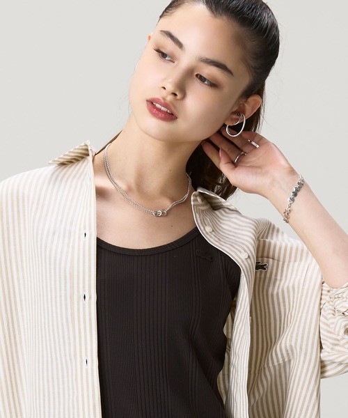 LACOSTE(ラコステ)の「ランダムピッチリブニット バックストラップデザインキャミワンピース(ワンピース・レディース・スカイブルー/ブラウン・38/36/40)」の13枚目の写真