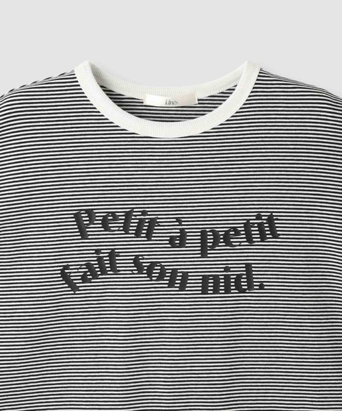 Mac-House（マックハウス）の「Idnes ピンボーダーロゴTシャツ（Tシャツ/カットソー・レディース・ブラウン系/グリーン系/ブルー系/ブラック系・FREE）」の7枚目の写真