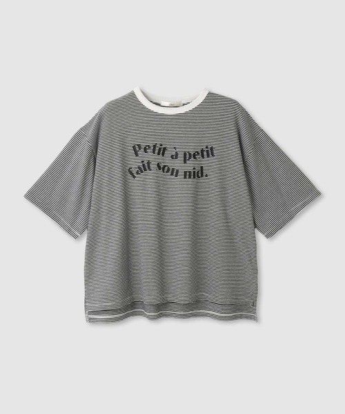 Mac-House（マックハウス）の「Idnes ピンボーダーロゴTシャツ（Tシャツ/カットソー・レディース・ブラウン系/グリーン系/ブルー系/ブラック系・FREE）」の21枚目の写真