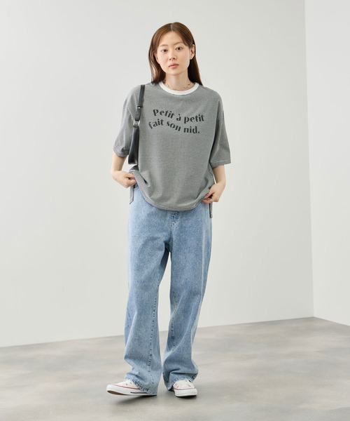 Mac-House（マックハウス）の「Idnes ピンボーダーロゴTシャツ（Tシャツ/カットソー・レディース・ブラウン系/グリーン系/ブルー系/ブラック系・FREE）」の11枚目の写真