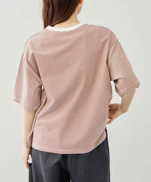 Mac-House（マックハウス）の「Idnes ピンボーダーロゴTシャツ（Tシャツ/カットソー・レディース・ブラウン系/グリーン系/ブルー系/ブラック系・FREE）」の20枚目の写真