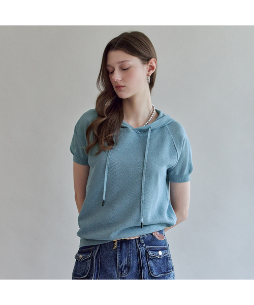【美品】maje 半袖ニット セール】パールサミックスストリングフード半袖ニット（ニット
