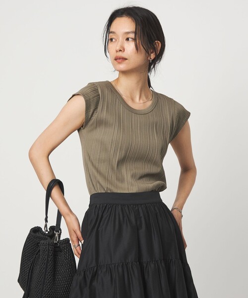 green label relaxing（グリーンレーベルリラクシング）の「ランダム ブライトリブ Uネック カットソー（Tシャツ/カットソー・レディース・モカ/レッド/ブラック/オフホワイト・FREE）」の3枚目の写真