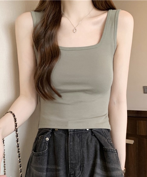 Lace Ladies（レースレディース）の「クロスバック 肌見せ カップ付き タンクトップ（タンクトップ・レディース・グレイッシュベージュ/ホワイト/チャコールグレー/グリーン/ブラック・FREE）」の5枚目の写真