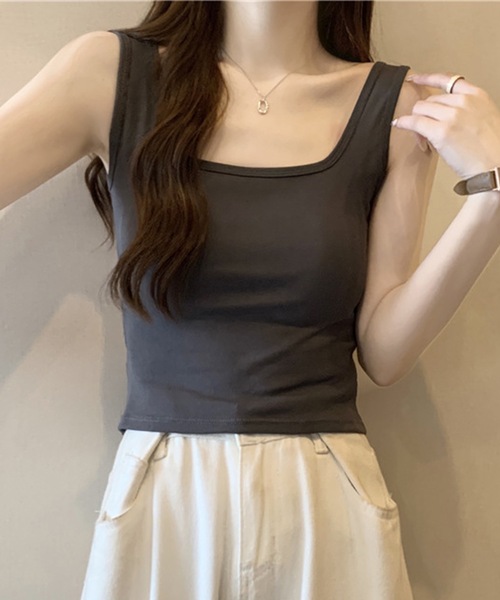 Lace Ladies（レースレディース）の「クロスバック 肌見せ カップ付き タンクトップ（タンクトップ・レディース・グレイッシュベージュ/ホワイト/チャコールグレー/グリーン/ブラック・FREE）」の9枚目の写真