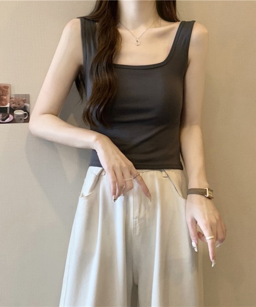 Lace Ladies（レースレディース）の「クロスバック 肌見せ カップ付き タンクトップ（タンクトップ・レディース・グレイッシュベージュ/ホワイト/チャコールグレー/グリーン/ブラック・FREE）」の11枚目の写真