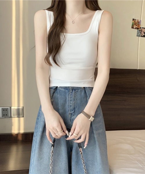 Lace Ladies（レースレディース）の「クロスバック 肌見せ カップ付き タンクトップ（タンクトップ・レディース・グレイッシュベージュ/ホワイト/チャコールグレー/グリーン/ブラック・FREE）」の14枚目の写真