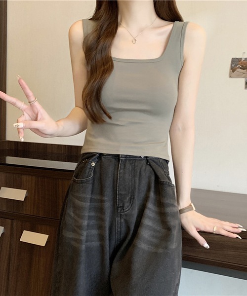 Lace Ladies（レースレディース）の「クロスバック 肌見せ カップ付き タンクトップ（タンクトップ・レディース・グレイッシュベージュ/ホワイト/チャコールグレー/グリーン/ブラック・FREE）」の18枚目の写真