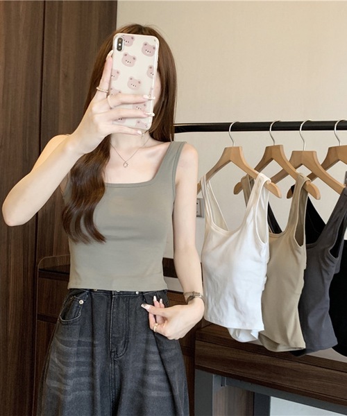 Lace Ladies（レースレディース）の「クロスバック 肌見せ カップ付き タンクトップ（タンクトップ・レディース・グレイッシュベージュ/ホワイト/チャコールグレー/グリーン/ブラック・FREE）」の20枚目の写真