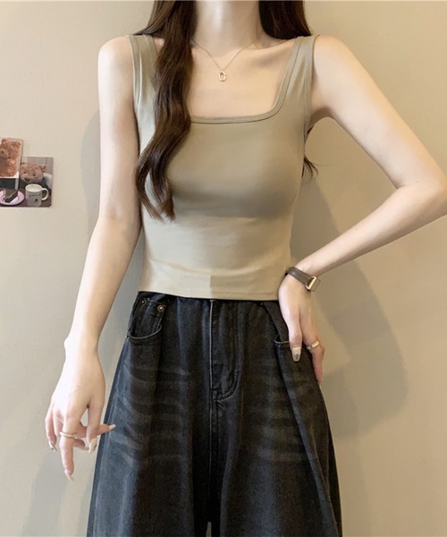 Lace Ladies（レースレディース）の「クロスバック 肌見せ カップ付き タンクトップ（タンクトップ・レディース・グレイッシュベージュ/ホワイト/チャコールグレー/グリーン/ブラック・FREE）」の22枚目の写真