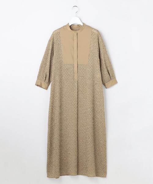 自由区（ジユウク）の「シアーカットジャガードバンドカラーシャツ ワンピース（シャツワンピース・レディース・ベージュ系/グレー系・44/46/48）」の10枚目の写真