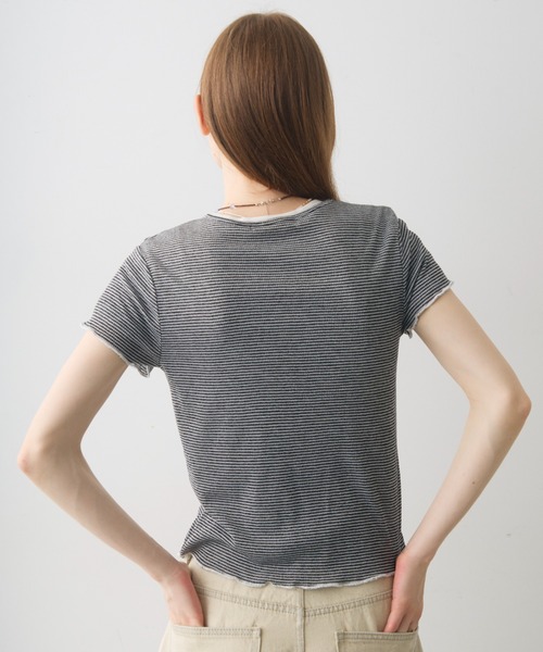 Crisp(クリスプ)の「henley neck border T / ヘンリーネックボーダーT(Tシャツ/カットソー・レディース・グレー/ブラック・FREE)」の7枚目の写真
