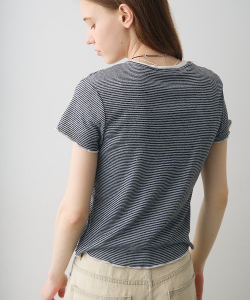 Crisp(クリスプ)の「henley neck border T / ヘンリーネックボーダーT(Tシャツ/カットソー・レディース・グレー/ブラック・FREE)」の6枚目の写真