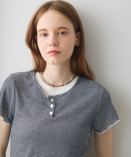 Crisp(クリスプ)の「henley neck border T / ヘンリーネックボーダーT(Tシャツ/カットソー・レディース・グレー/ブラック・FREE)」の5枚目の写真