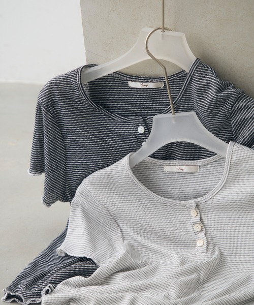 Crisp(クリスプ)の「henley neck border T / ヘンリーネックボーダーT(Tシャツ/カットソー・レディース・グレー/ブラック・FREE)」の21枚目の写真