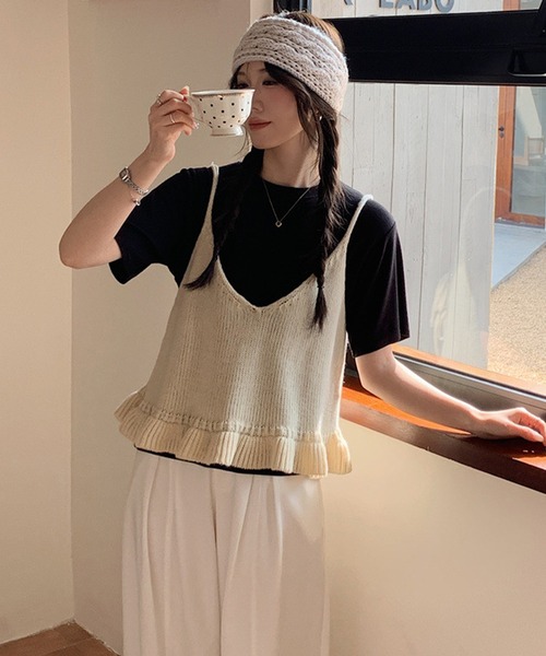 DAY CLOSET(デイ クローゼット)の「【前後2WAY/重ね着映え】リボンペプラムフリルニットビスチェ レディース(その他トップス・レディース・グレー/レッド/アイボリー/ブラック・FREE)」の9枚目の写真
