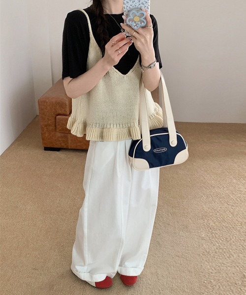 DAY CLOSET(デイ クローゼット)の「【前後2WAY/重ね着映え】リボンペプラムフリルニットビスチェ レディース(その他トップス・レディース・グレー/レッド/アイボリー/ブラック・FREE)」の10枚目の写真