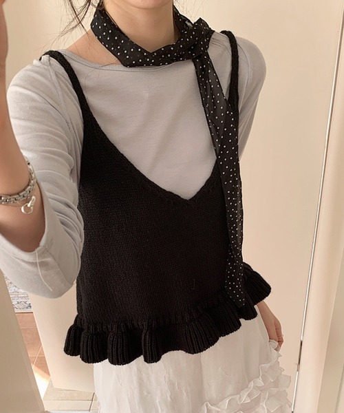 DAY CLOSET(デイ クローゼット)の「【前後2WAY/重ね着映え】リボンペプラムフリルニットビスチェ レディース(その他トップス・レディース・グレー/レッド/アイボリー/ブラック・FREE)」の11枚目の写真