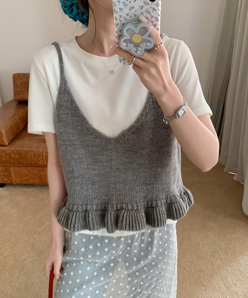 DAY CLOSET(デイ クローゼット)の「【前後2WAY/重ね着映え】リボンペプラムフリルニットビスチェ レディース(その他トップス・レディース・グレー/レッド/アイボリー/ブラック・FREE)」の21枚目の写真