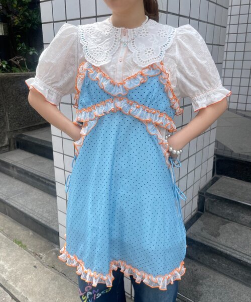 HELLO.SANFRANCISCO(ハローサンフランシスコ)の「【HELLO.SANFRANCISCO】ドット柄レースキャミチュニック(キャミソール・レディース・イエロー/ブルー・ONE SIZE)」の5枚目の写真