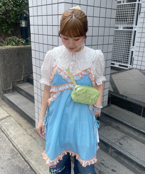 HELLO.SANFRANCISCO(ハローサンフランシスコ)の「【HELLO.SANFRANCISCO】ドット柄レースキャミチュニック(キャミソール・レディース・イエロー/ブルー・ONE SIZE)」の6枚目の写真