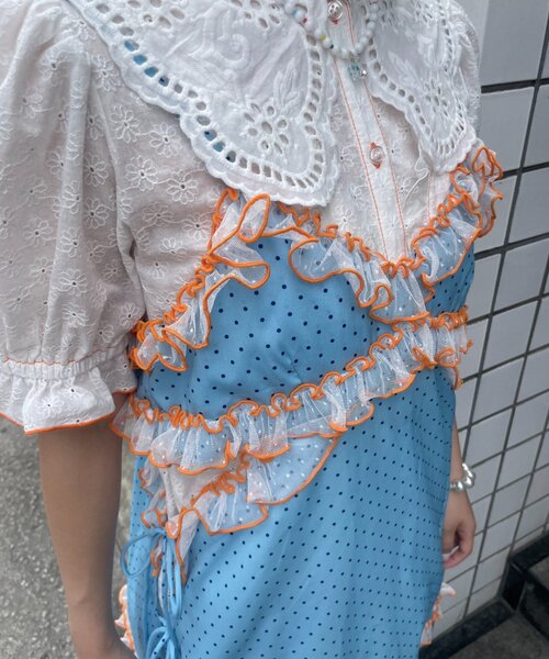 HELLO.SANFRANCISCO(ハローサンフランシスコ)の「【HELLO.SANFRANCISCO】ドット柄レースキャミチュニック(キャミソール・レディース・イエロー/ブルー・ONE SIZE)」の12枚目の写真